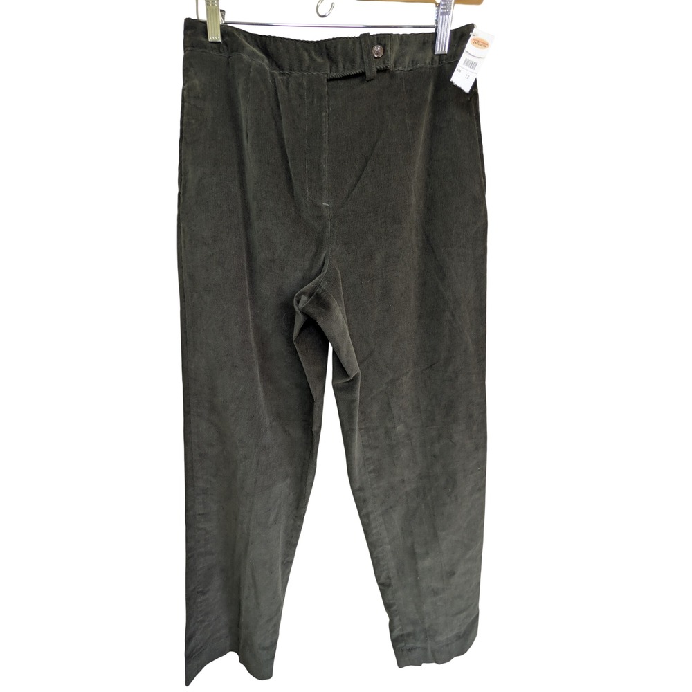 Talbots Stretch Corduroy Pants Women 12 Dark Green Elastic Waist Vtg Deadstock